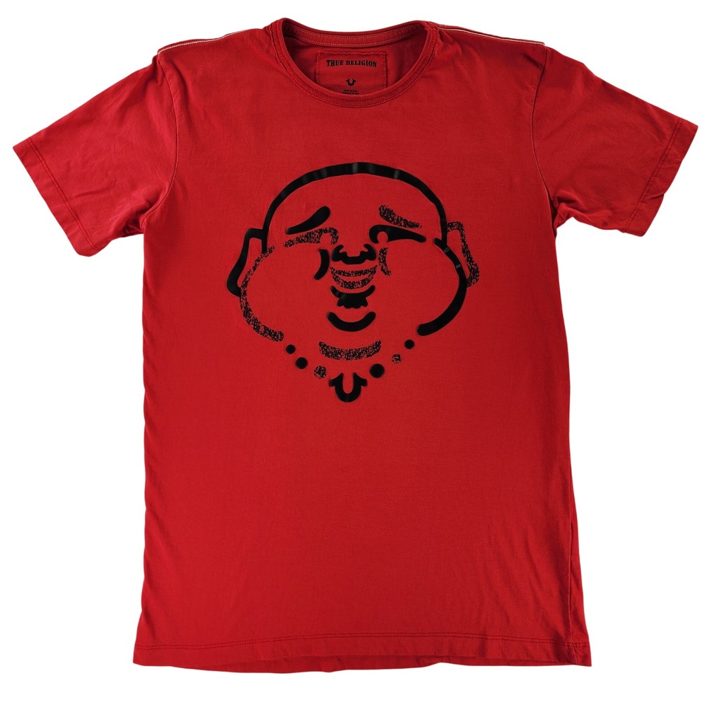 TRUE RELIGION Red ORIGINAL BUDDHA FACE Short Sleeve Designer Graphic T-shirt